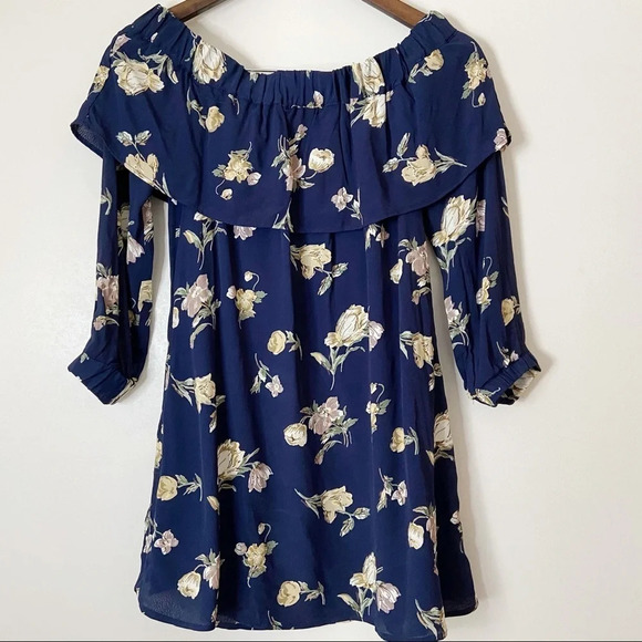 LIKE NEW Louie Mini Dress Off Shoulder Deep Blue Size XS Long - Picture 3 of 13